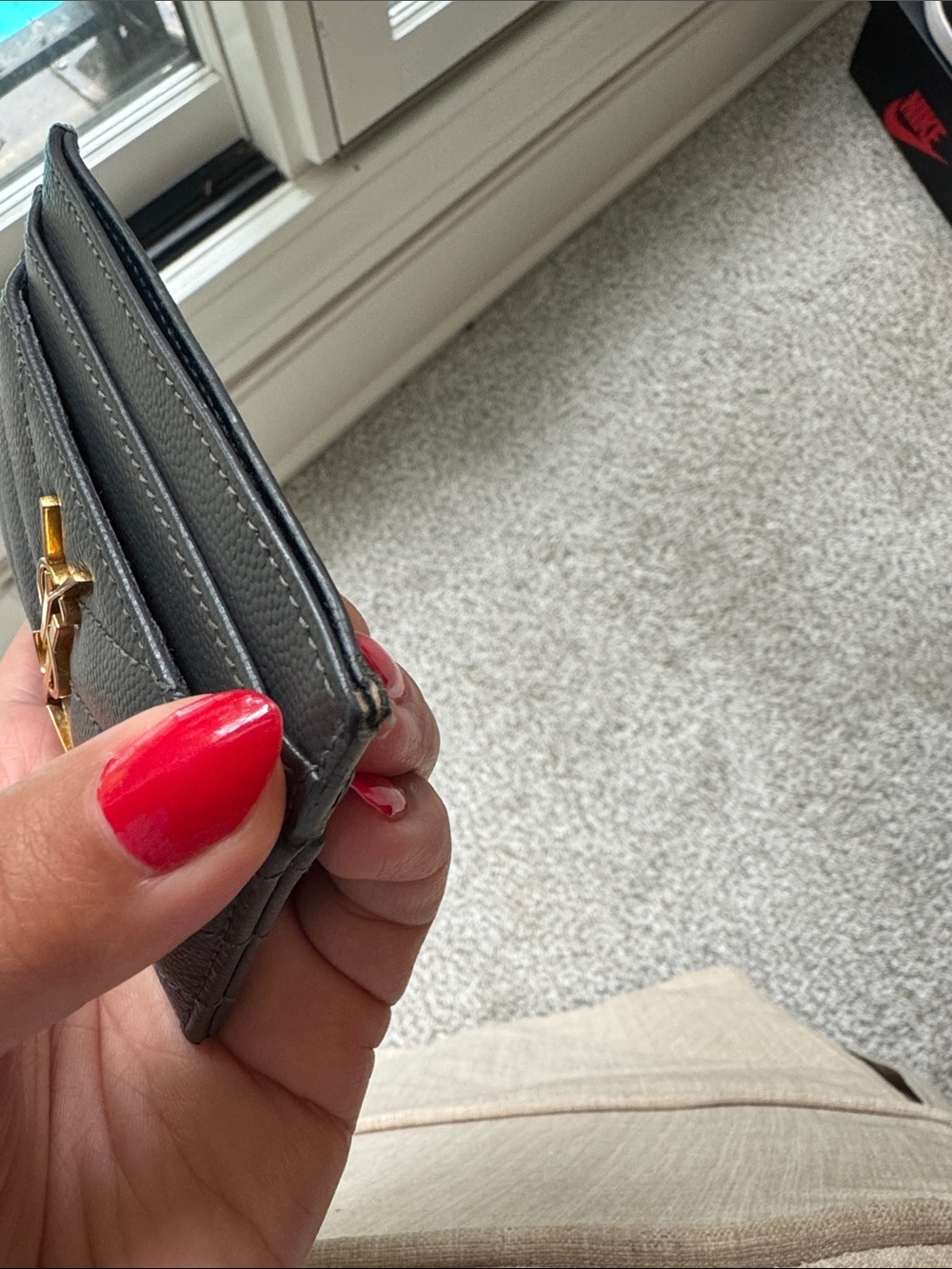 Saint Laurent Gray Quilted Card Holder with Gold YSL Hardware - Picture 11 of 15